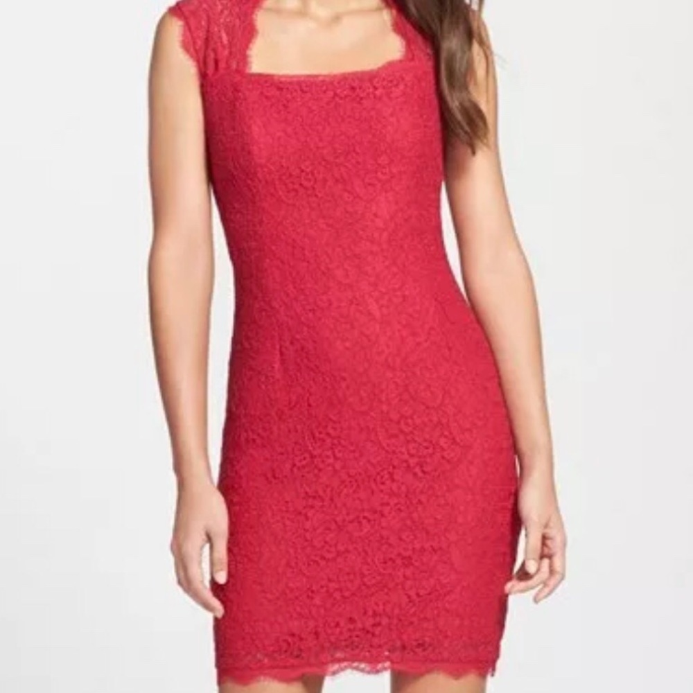 Adrianna Papell Lace Overlay Magenta Sheath Dress